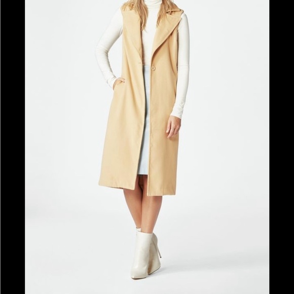 JustFab 100% Polyester Tan Long Sleeveless Waistcoat - Picture 1 of 10